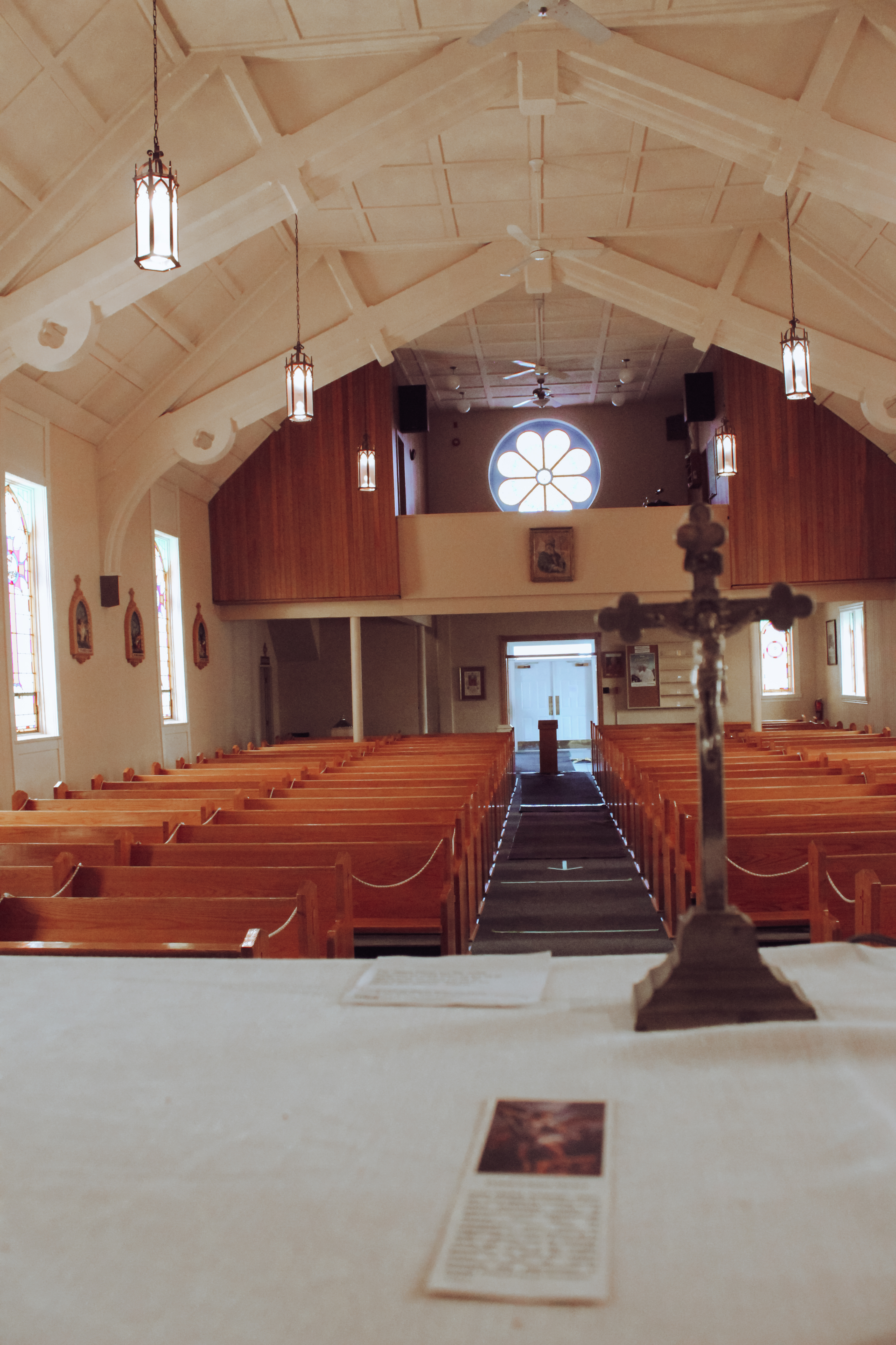 The view of st pats from behind the altar with the altar crucifix